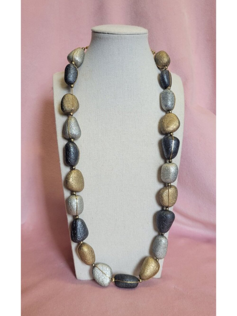 Gold tone Silver Gold Texture Rock Pebble Look Long